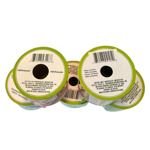 Floral Garden 5 Rolls Burlap Ribbon Pink & Greens 9 Feet Each - Picture 3 of 3